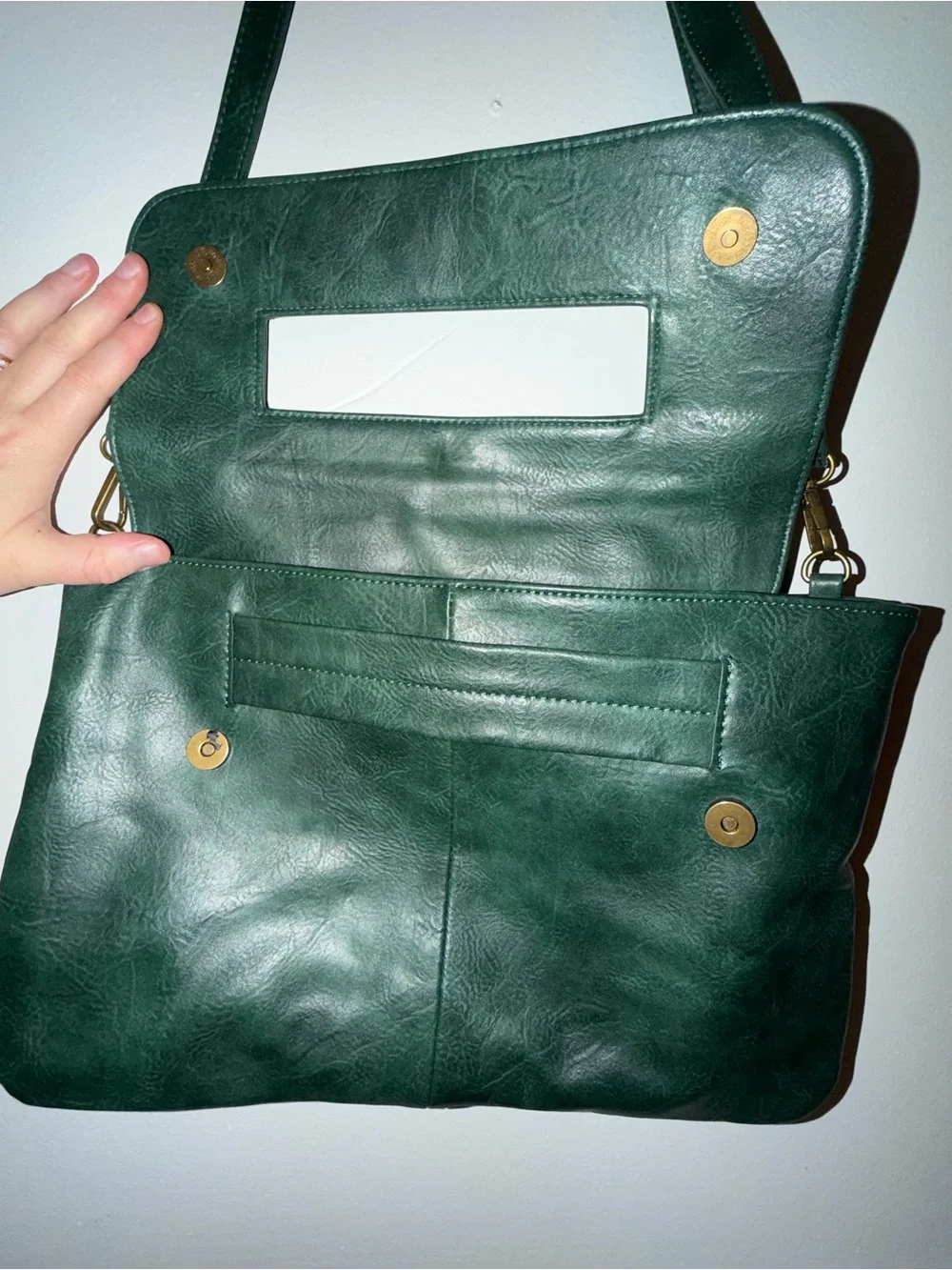 Classic Dark Green Leather Clutch/Shoulder Bag